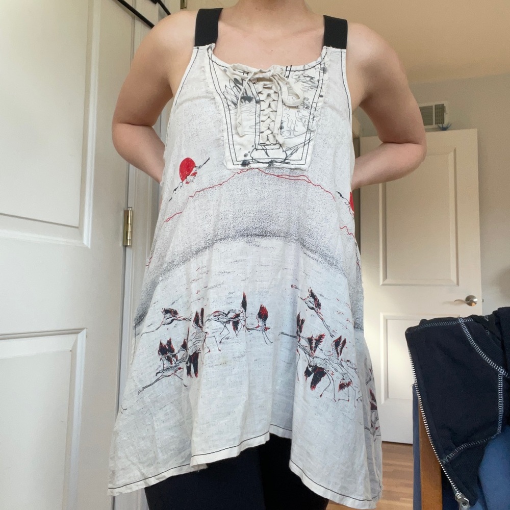 Traditional Japanese Sumi-e Tank Top Shirt Dress